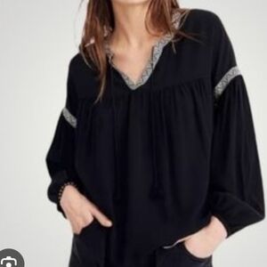 Madewell Black Blouse with Embroidered Accents